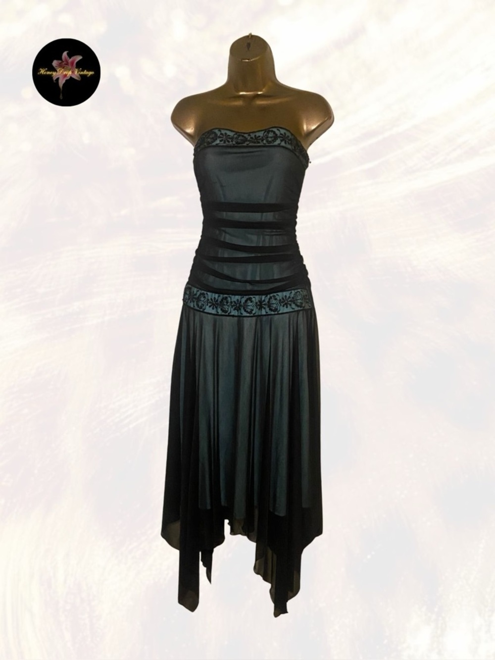 Trixxi Black Strapless Handkerchief Hem Dress